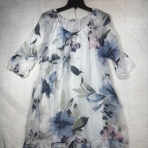 Rosemarine Dress Womens Size Large White Blue Floral Cottagecore Silk Feminine